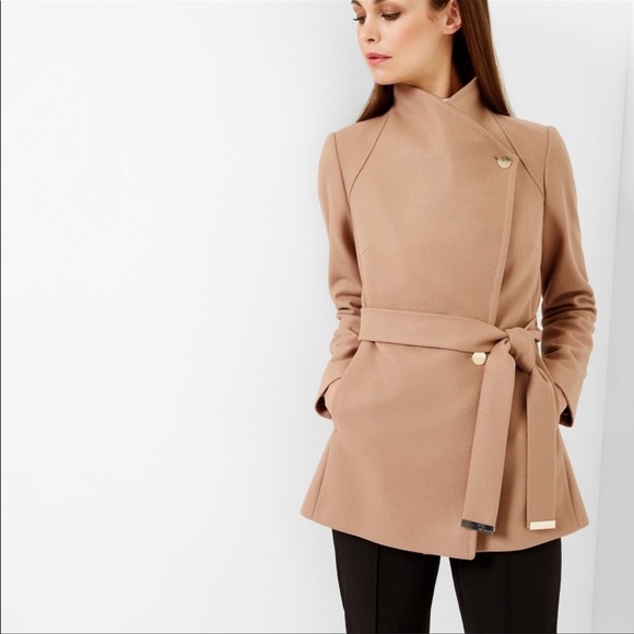 Ted Baker Jackets & Blazers - Ted Baker London Elethea Short Wool Blend Wrap Coat, Mauve/Camel, SZ 2